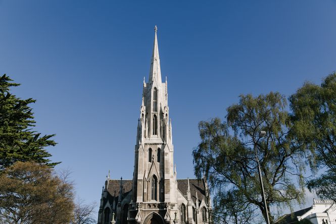 The First Church Spire in Dunedin central.
