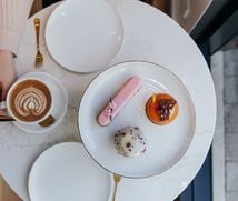 A flatlay of patisseries on a table.