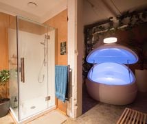 A float tank and shower inside Tory Urban Retreat.