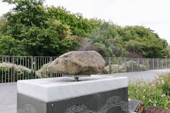 The touch stone at the Earthquake Memorial.