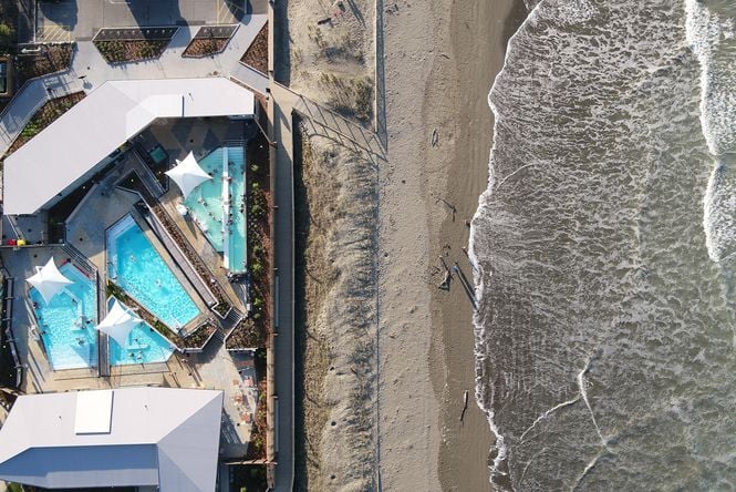 A birds eye view of New Brighton hot pools.