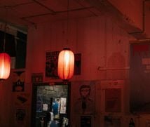 Red light inside The Wine Cellar and Whammy Bar.